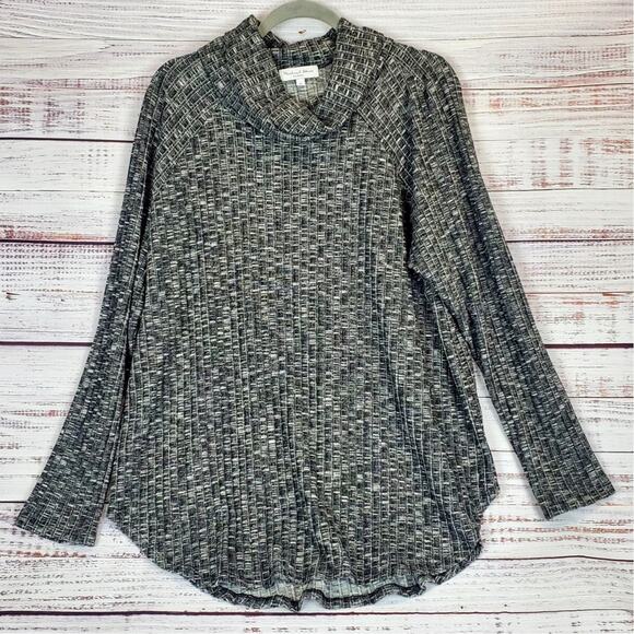 Michael Stars Lightweight Cowl Neck Gray White Ribbed Knit Sweater Size 2XL - Picture 1 of 9